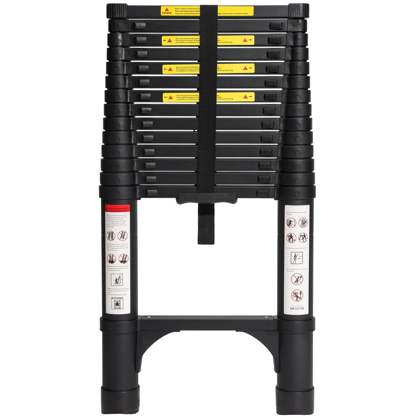 BOCOM 14.5 FT Aluminum Telescoping Ladder, Lightweight Multi-Purpose Collapsible Extension with 2 Triangle Stabilizers, Heavy Duty 330 lbs Max Capacity, Ideal for Home, RV, and Outdoor Work Black