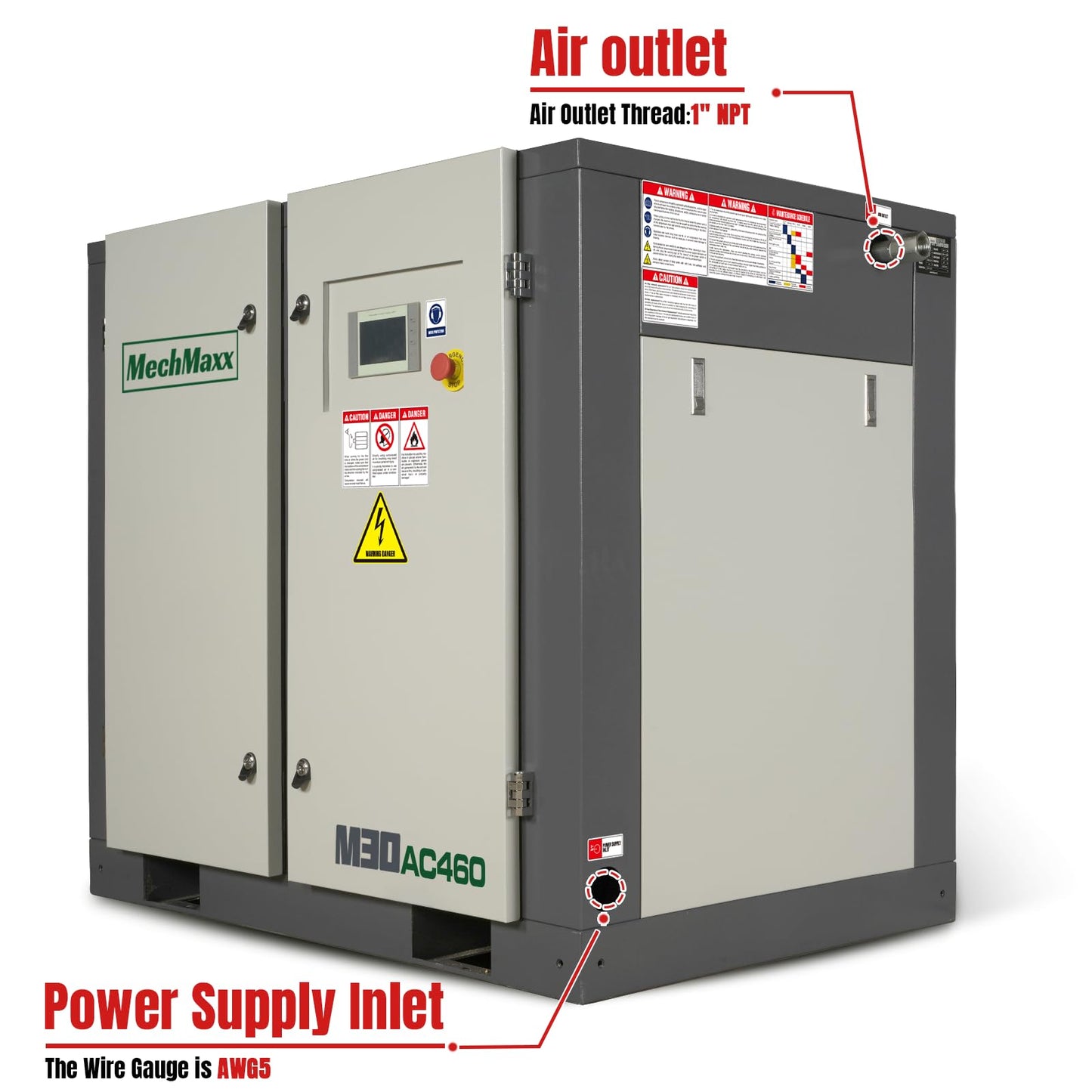 MechMaxx 106CFM Industrial Rotary Screw Air Compressor 30HP 116PSI 460V 3Phase Industrial-Grade,Model M30AC460