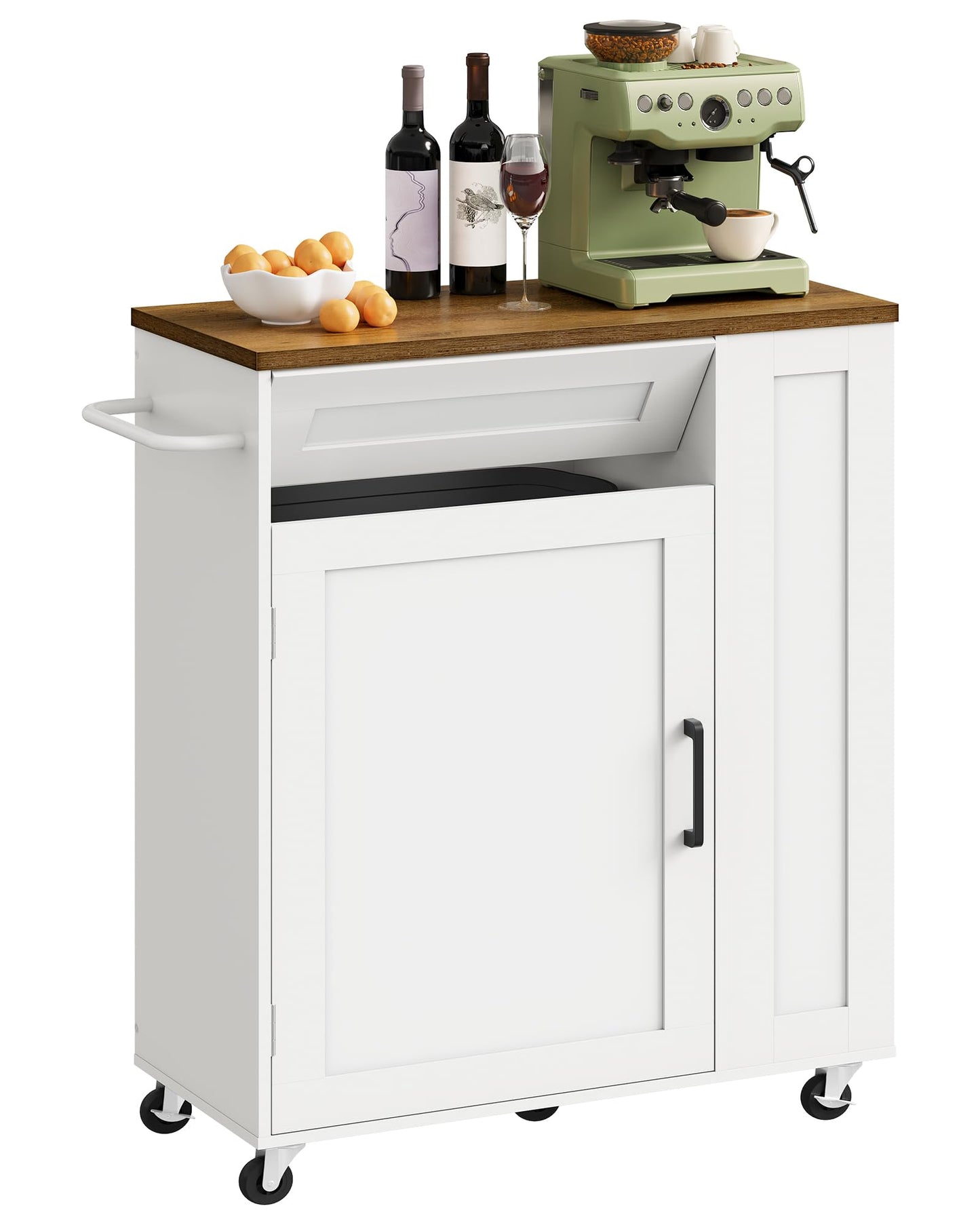 CHOEZON Kitchen Island Cart with Storage, Kitchen Cabinet, Mobile Kitchen Island, Storage Trolley for Kitchen with Hidden Trash Bin Cabinet, for Dining Room, White and Walnut MZD06WL