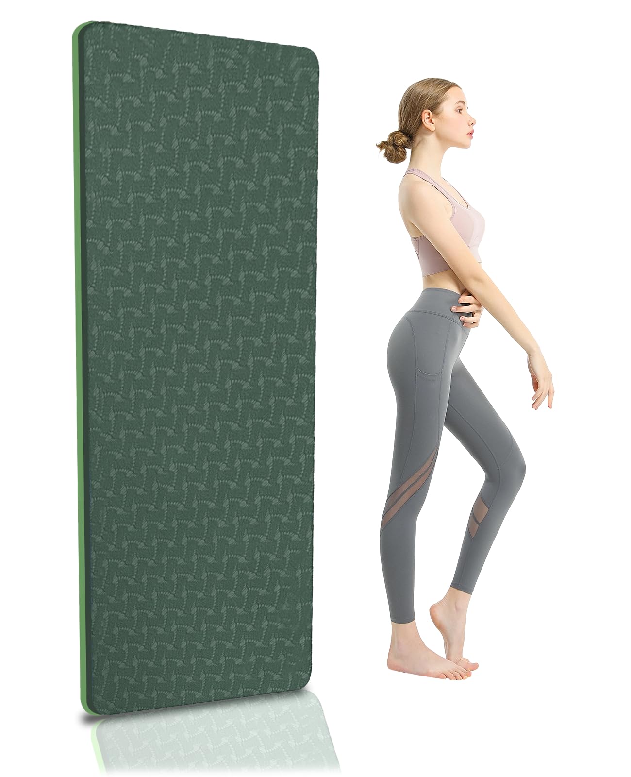 QMKGEC Yoga Mat 1/3" (8mm) Thick Non-Slip, Women Men Fitness & Exercise Mat, 72"Lx24"W Eco-Friendly TPE Workout Mat with Carrying Strap for Yoga, Pilates, Home Gym, Floor Exercises