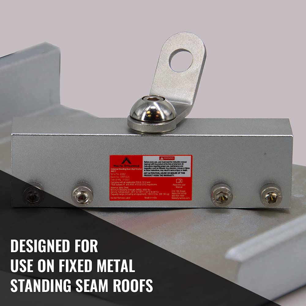 Malta Dynamics Fall Protection Roof Anchor – Stainless Steel Roof Clamp with 360° Swivel, Easy to Install Fall Arrest System and Roofing Safety, OSHA and ANSI Compliant (1 unit)