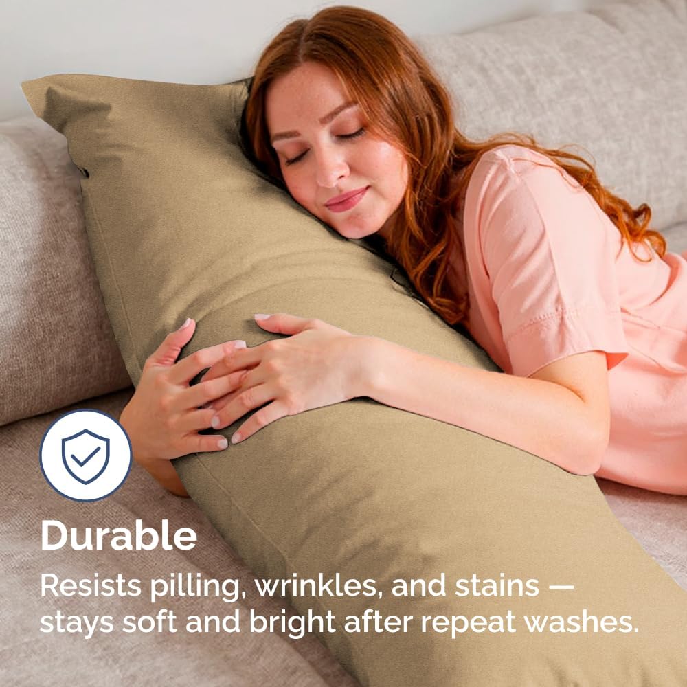 Skiennix Body Pillowcases Set of 2 | Soft 20x54 Long Pillow Covers for Side Sleepers - Wrinkle & Fade Resistant, Machine Washable in Heathered Tan