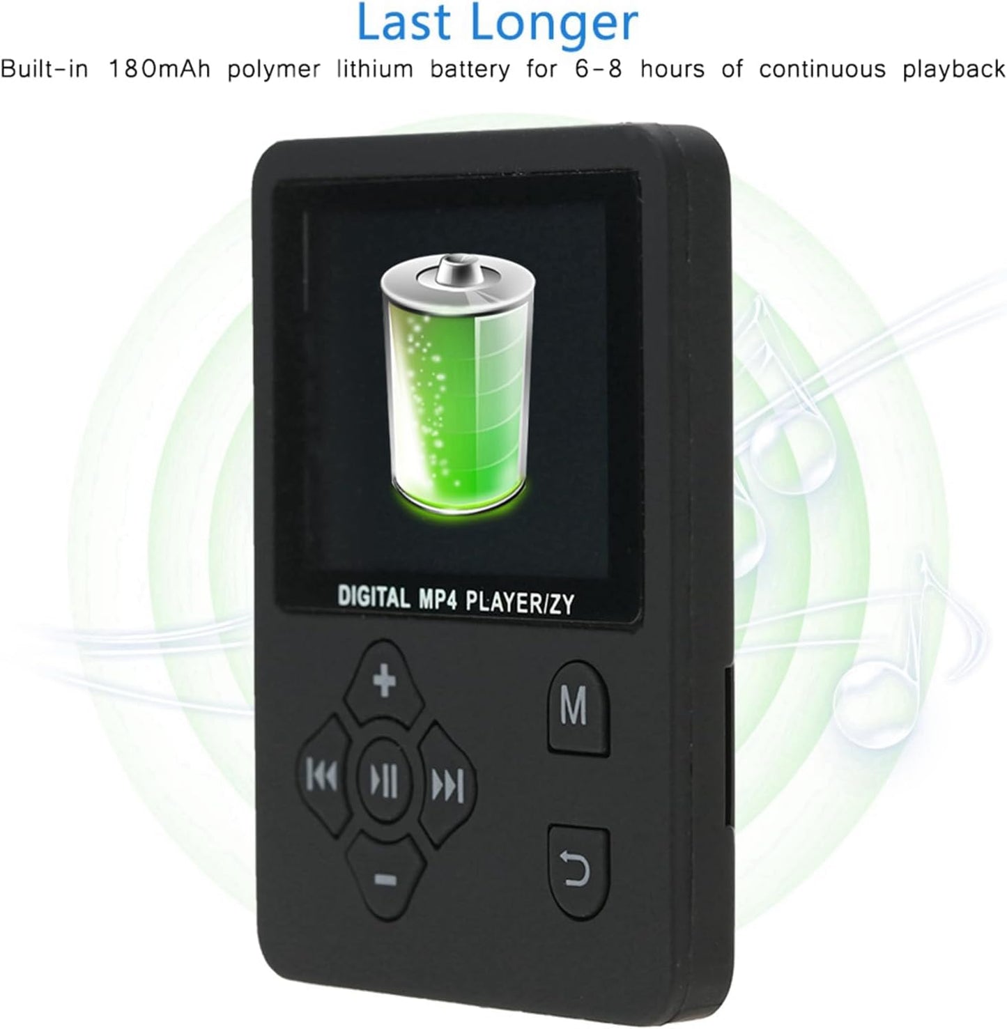 Zopsc MP4 1.8 Inch MP3 32GB Portable Player, Color Video Display, HiFi Player with Headphone Cable, Supports Up to Card