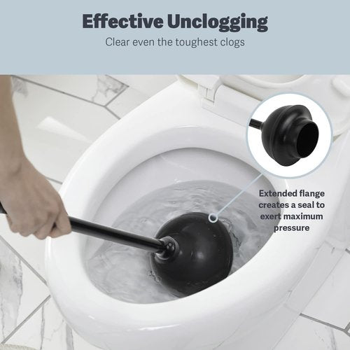 Casabella Toilet Plunger and Hideaway Caddy Combo for Bathrooms, 2-Piece Heavy-Duty Set, Black
