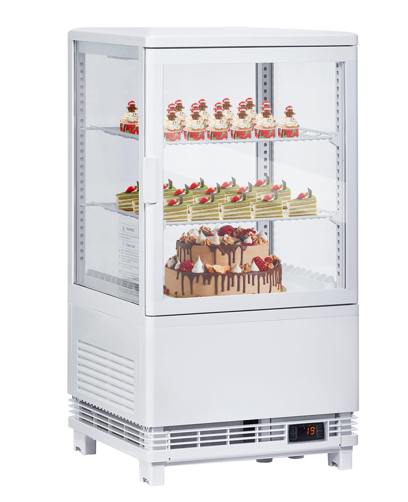 2.1 Cu.Ft. Commercial Bakery Display Refrigerator, Countertop Refrigerated Case, Display Fridge, Single Door, Merchandiser Beverage Cooler, 3 Layers, LED, Adjustable Shelves, Restaurants, Bars, Shops