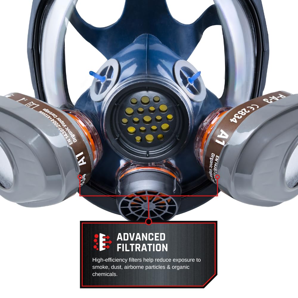 Parcil Distribution PT-101 Full Face Respirator Mask with Filters – Professional Grade Protection for Chemical Handling, Painting, Industrial Use, and Emergency Preparedness