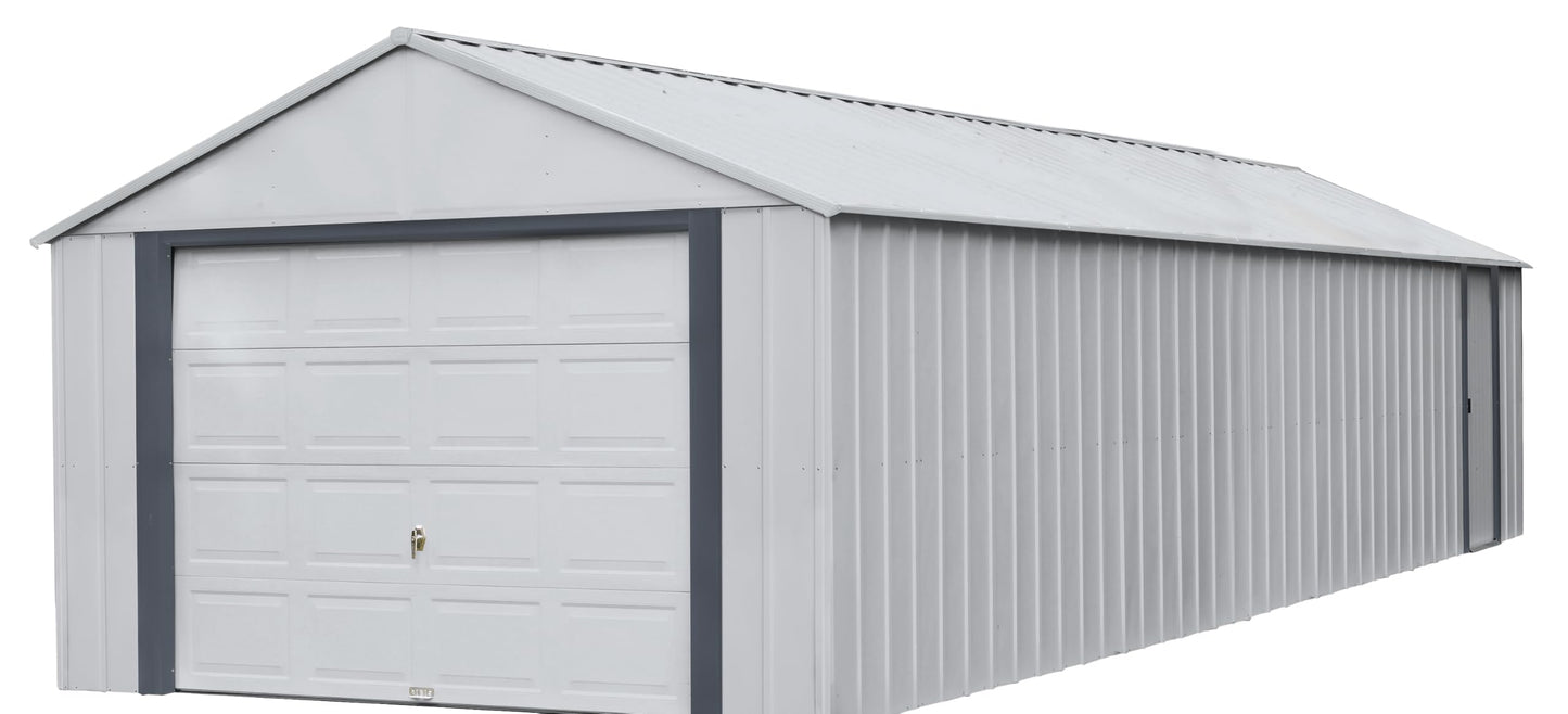 Arrow Shed 14' x 31' Murryhill Garage Galvanized Steel Extra Tall Walls Prefabricated Shed Storage Building, 14' x 31', Flute Gray