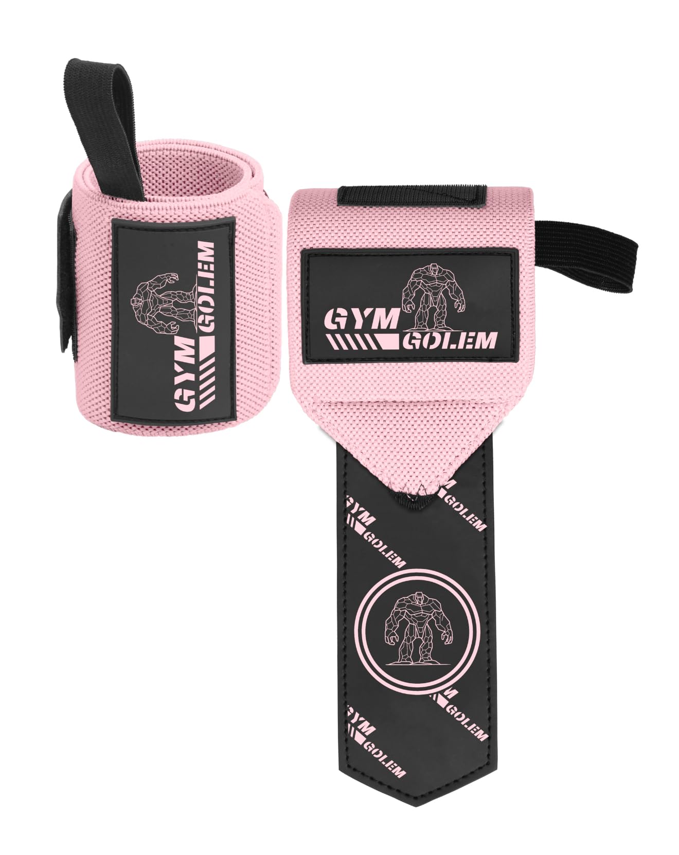 GYM GOLEM Wrist Wraps - 18-Inch Premium Support Wraps with Thumb Loop for Powerlifting, Bodybuilding & CrossFit "Pink" (1 Pair)