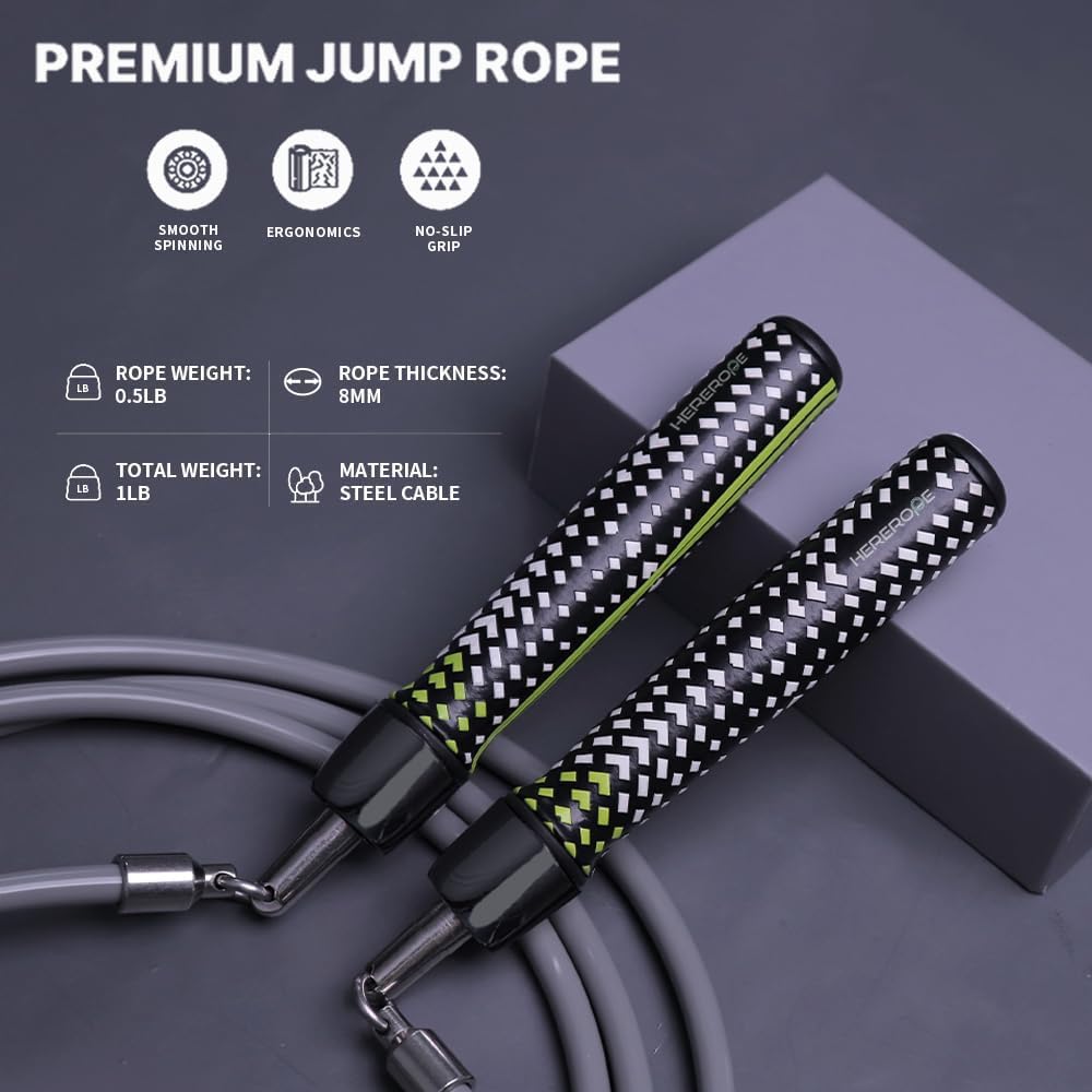 Weighted Jump Ropes for Men & Women, 1/2 LB Jump Rope Weighted With Ball-bearing, No-Slip Grip, Durable Steel Cable, Heavy Jump Rope Designed for Fitness, High-Intensity Strength Workouts, crossfit