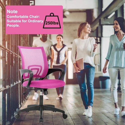 BestOffice Ergonomic Office Chair - Mid-Back Swivel Design with Breathable Backrest & Lumbar Support - Adjustable Height, Pink for Adults & Women