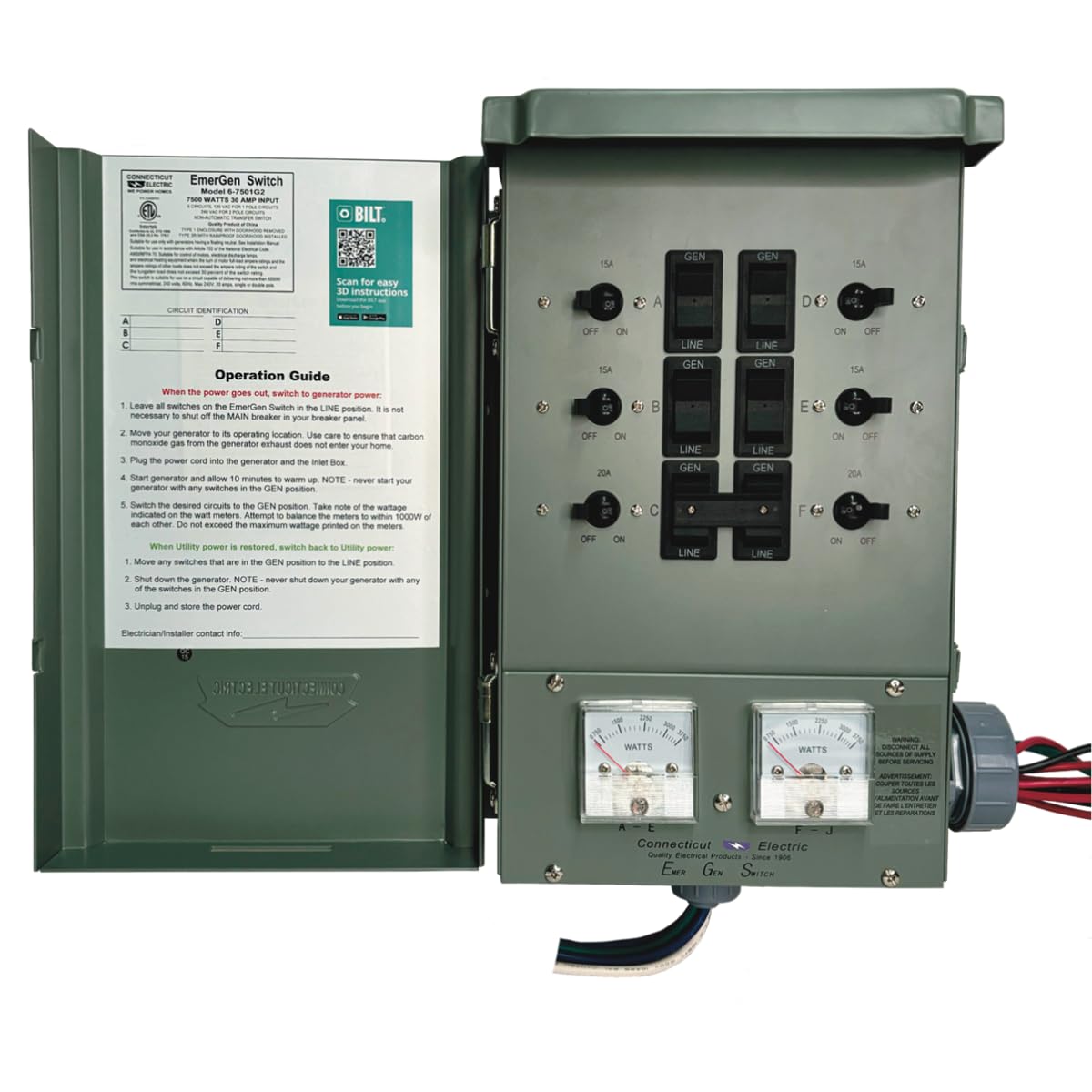 Connecticut Electric EmerGen Backup Power Manual Transfer Switch Kit - 30Amp 6-Circuit 7500 Watts (Transfer Switch Kit)