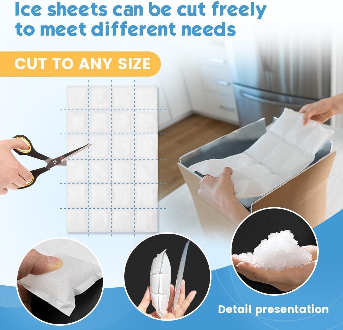 WAQIWARON Ice Sheets for Coolers Reusable - Ice Pack Sheets - 4 Large Flat Freezer Packs for Coolers - 96 Cube Ice Packs for Flexible Ice Mat - Long Lasting Ice Packs for Cooler