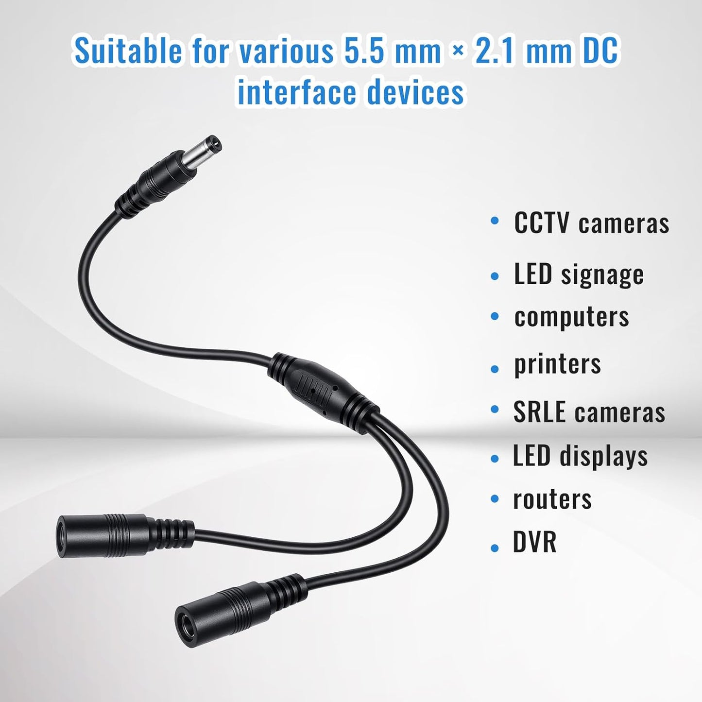FdcZeyxior 2 Pack 1 2 5.5mm 2.1mm 2-Way Male to Female Power Cord Splitter x Extension Cord Splitter DC Power Supply