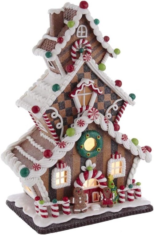 Kurt S. Adler 13-Inch LED Gingerbread Cookie House - 3-Layered Holiday Decor (GBJ0016)