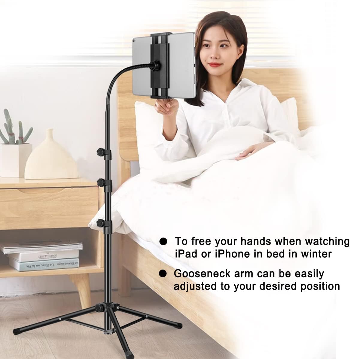 Awlbstruse 65" 360 4.5-12.9 Inch Ipad Tripod Stand, Gooseneck Height Adjustable Floor Stand with Rotating iPad Tripod