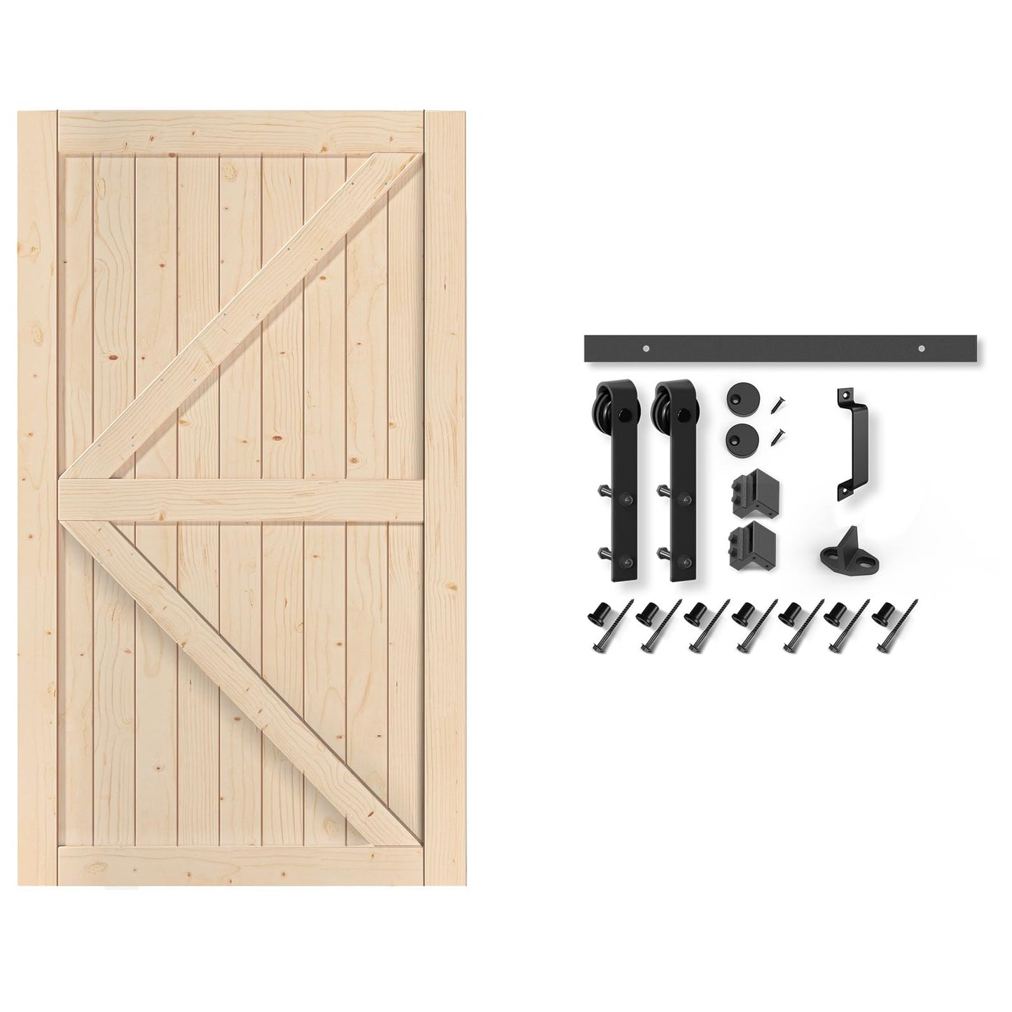 EaseLife 48in x 96in Sliding Barn Door with 8FT Barn Door Hardware Kit & Handle Included,DIY Assemblely,Easy Install,Apply to Interior Rooms & Storage Closet,K-Frame