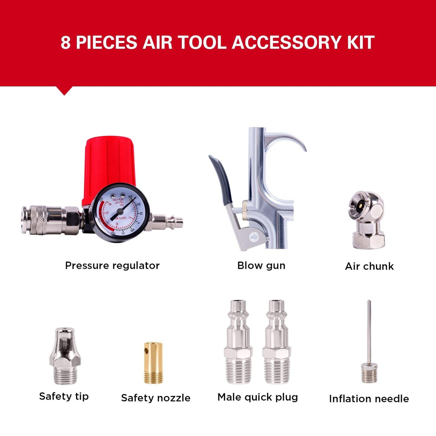 CRAFTSMAN Wall Mount Air Compressor With 8 PCS Accessory Kit, Tire Inflator Portable & Quiet Air Compressor with Retractable 30ft Air Hose, Mini Tank 125 PSI MAX Pressure & 1.5 HP for Garage and Home