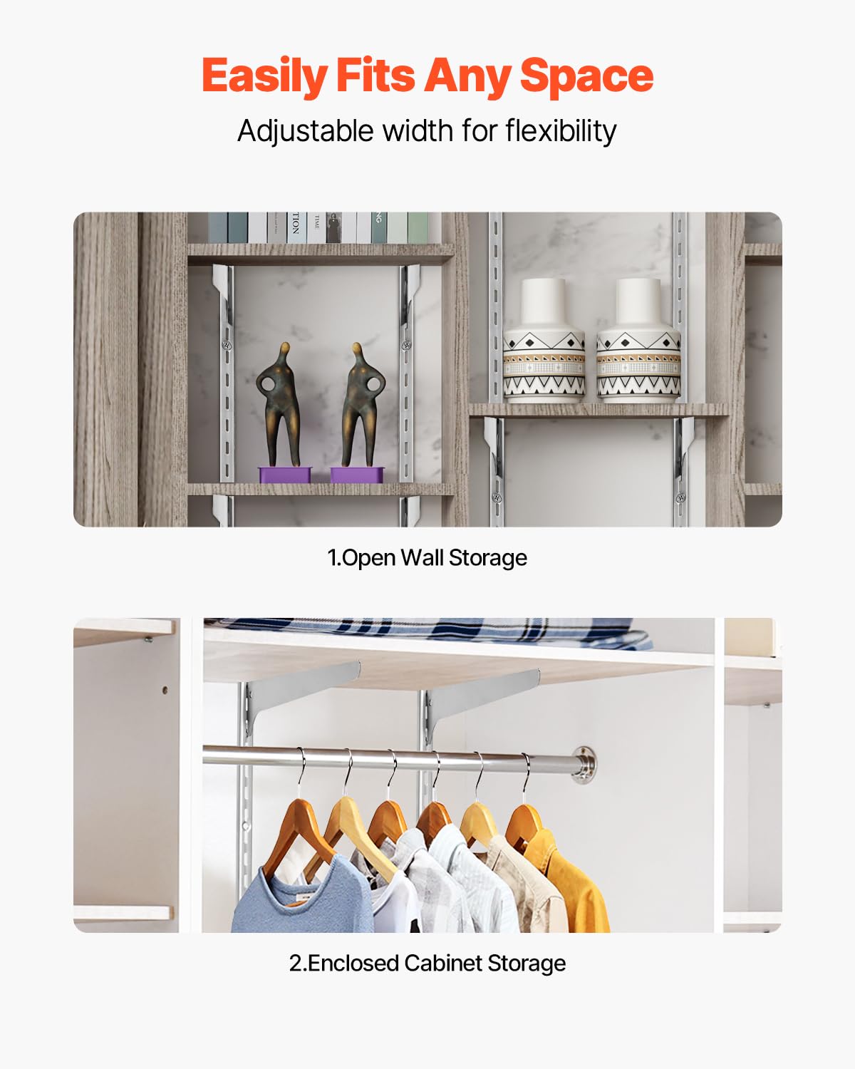 VEVOR Shelf Pilaster, 39-inch 10 Pack, Upright Wall Shelving System, Heavy Duty Support System Single Slot Shelf Rails, 40 Screws Included, Suitable for Cabinet Closet Organization Storage, Silver