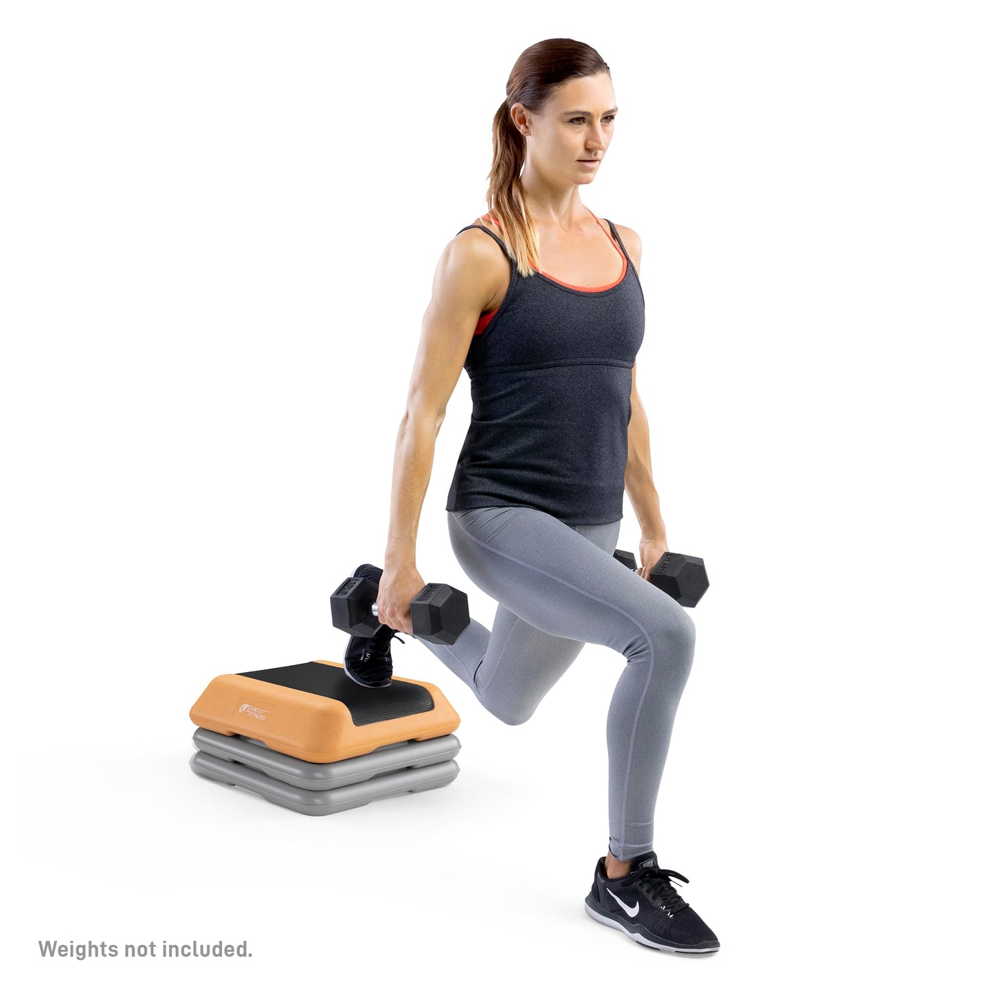 Circuit Fitness by Marcy 16 x 16 inches Adjustable Height Aerobic Step Platform with 2 Risers, Non-Slip Rubber Surface, Home Exercise Fitness Training, Peach Fuzz, STEP-PEACH01-2R