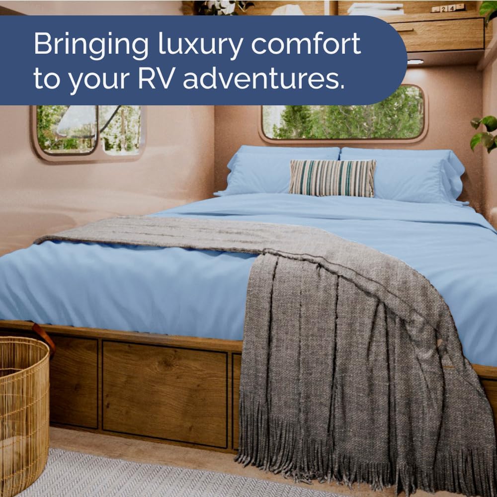 Skiennix Short Queen Size 4-Piece Sheet Set - Soft, Breathable & Cooling Bed Sheets - Deep Pockets - Light Blue