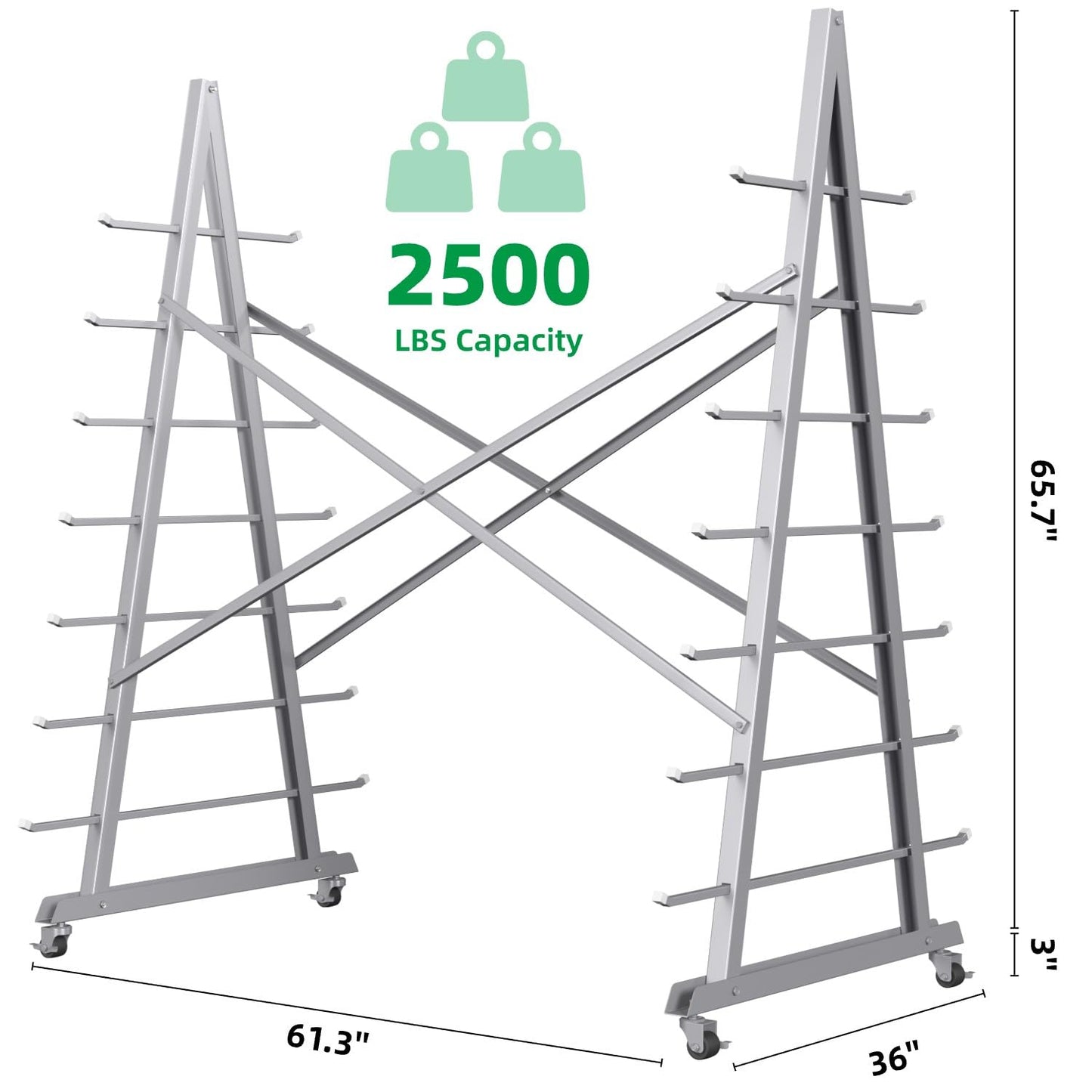 Teinfice 7-Tier Floor Standing Lumber Horizontal Storage Rack, Heavy-Duty Metal Adjustable Arms Pallet Racking, Up to 2500 LBS, Free Standing Bar Storage Cantilever Rack for Basement