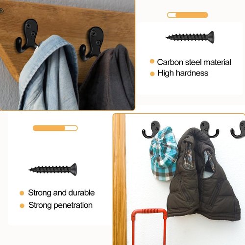 CBWLWJ Coat Hooks - Heavy Duty Double Prong Metal Wall Hooks for Home | 10 Pack in Black