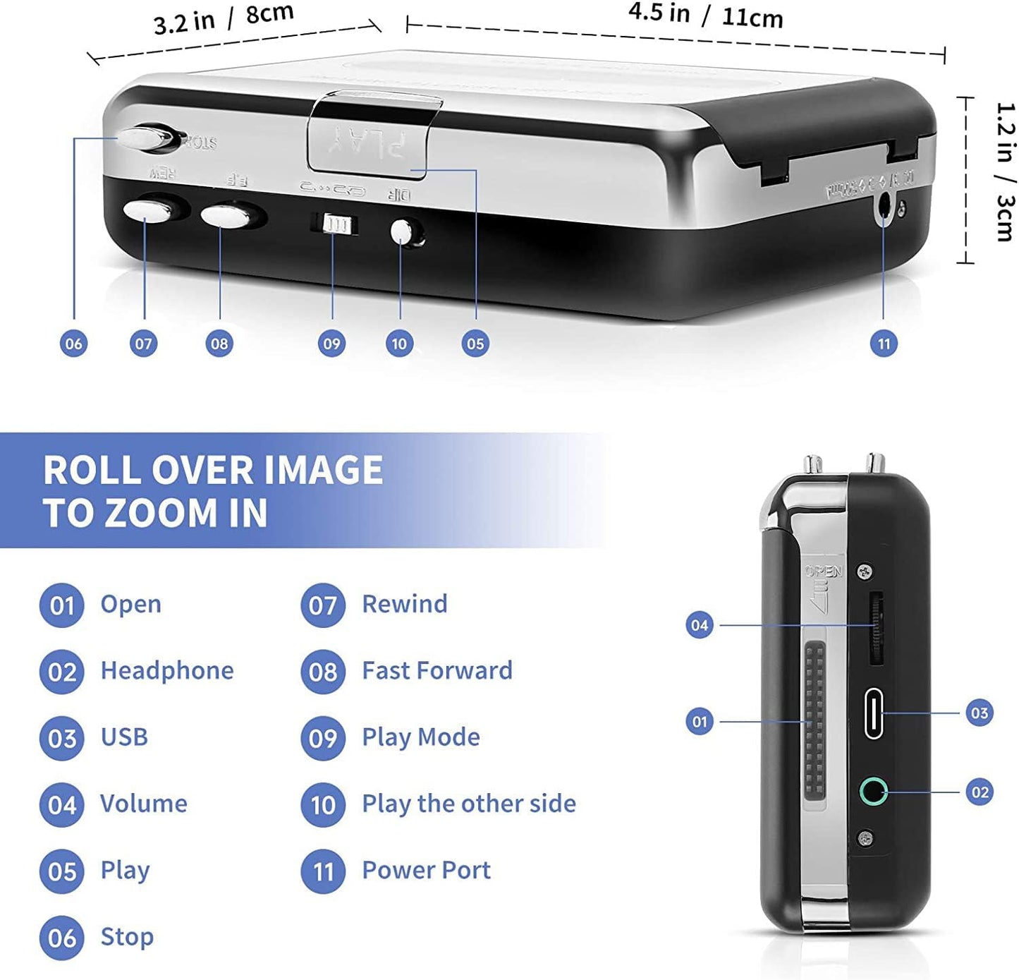 Cassette Cassette Cassette Reshow Tape Player Portable Tape Player Audio to Digital Converter, Compatible with Laptops
