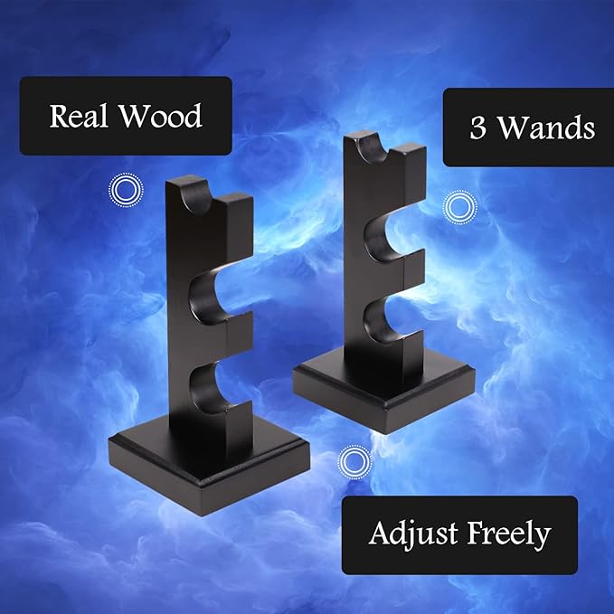 ChampWe Wizard Wand Display Stand Wooden Magic Wands Holder 3 Tiered for Collection Black