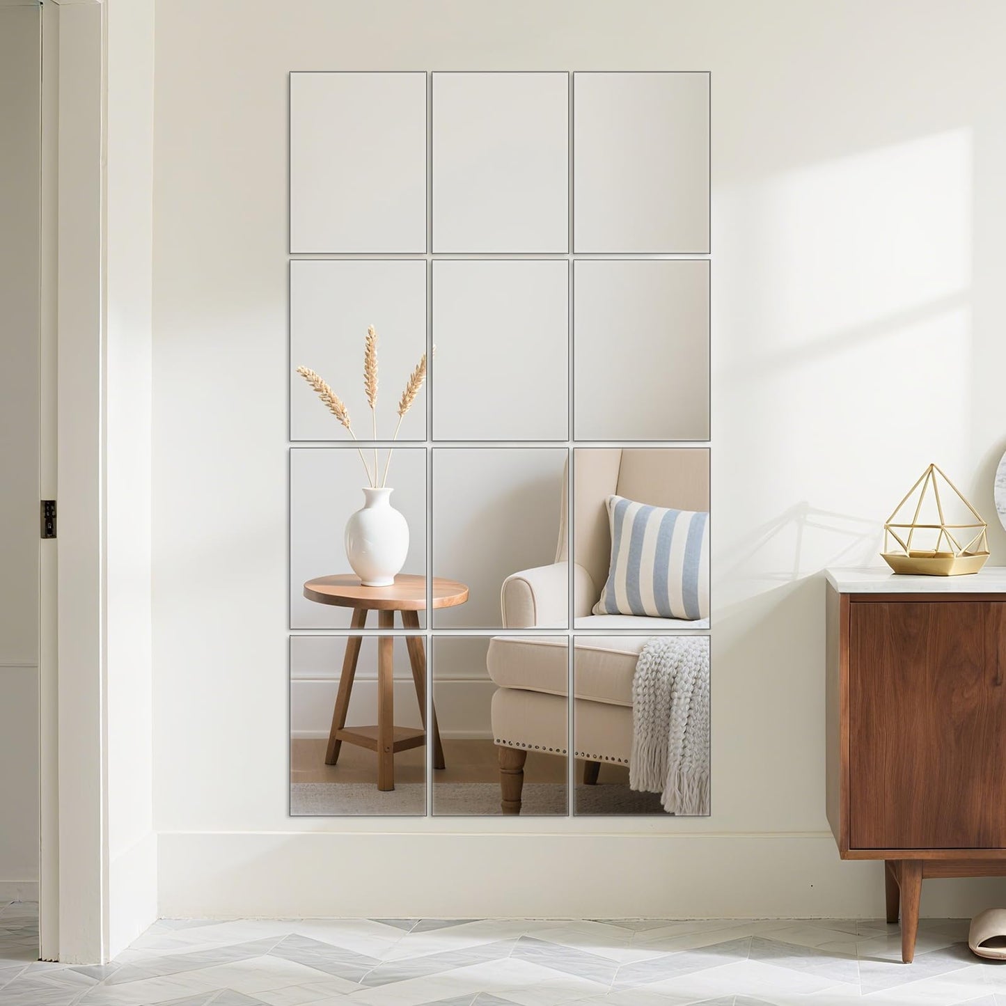 Wall Mirror Tiles Full Length, 16 x 12 Inch x 12Pcs Frameless Home Gym Mirror for Wall Mounted Decorative Full Body