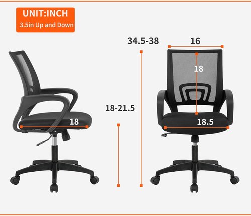 BestOffice Ergonomic Office Chair - Mid-Back Swivel Design with Breathable Backrest & Lumbar Support - Adjustable Height & Rolling Wheels - Black for Adults & Women