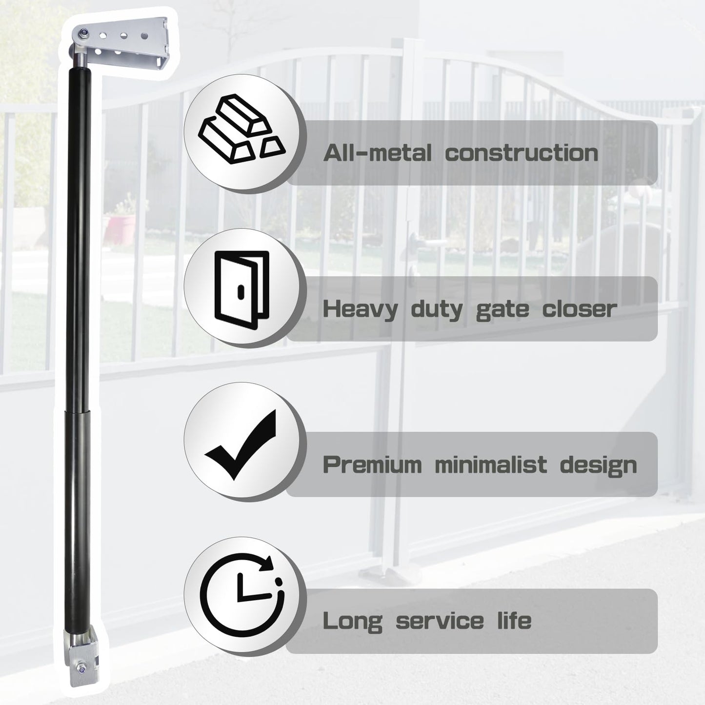 TB600 Hydraulic Gate Closer, Rust-Resistant & Weatherproof Automatic Gate Closer with Adjustable Closing Speed, for 150–250 Lbs Vinyl, Steel, Wood and Chain Link Fence Gates