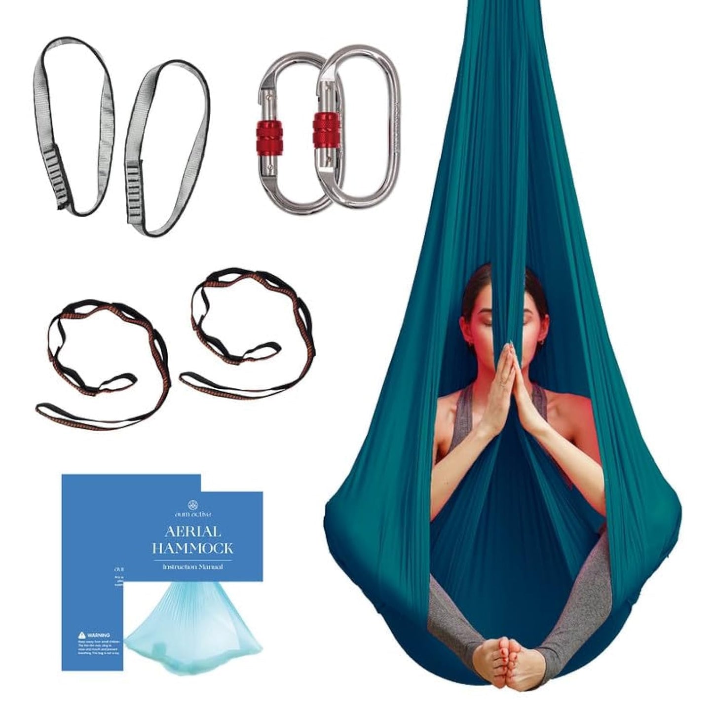 Aerial Silk Yoga Hammock & Swing for Home, Inversion Exercises, Starter Kit for All Levels - Durable with Extension Straps, Carabiners, and Pose Guide