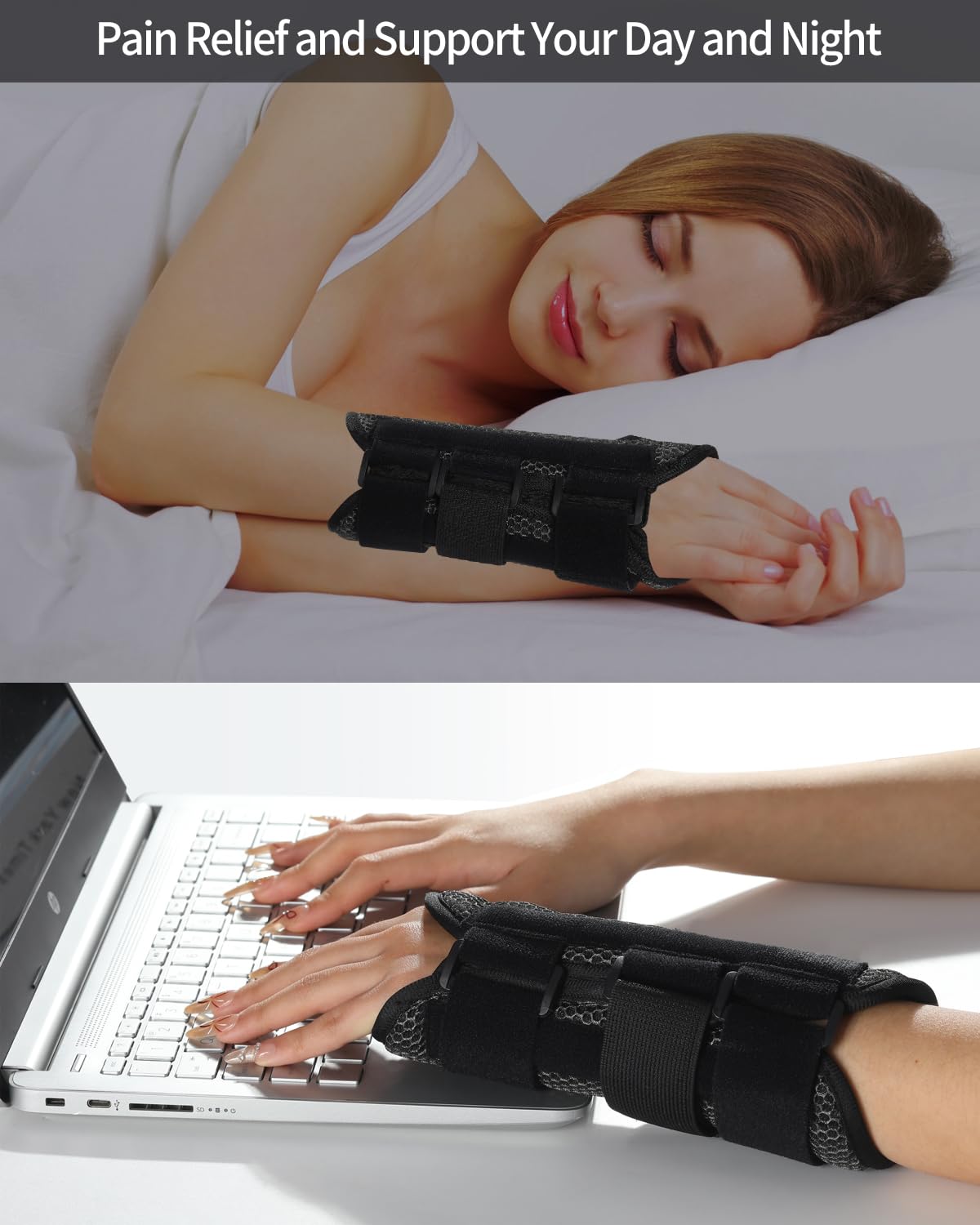 ABYON Carpal Tunnel Wrist Brace Night Support – Wrist Splint for Pain Relief, Tendonitis, Arthritis, Sprains – Lightweight, Breathable Padded Hand Brace for Men & Women, Left Hand (Large,Black/Gray)