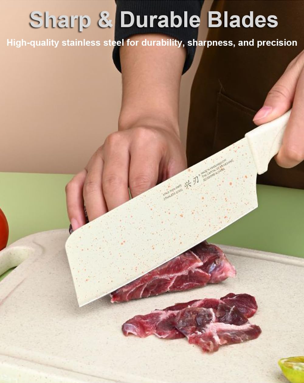 5 in 1 Mini Knife and Cutting Board Set, Small Cutting Board Camping Cutting Board Cutting Board Scissors, Smart Cutting Board and Knife Set, Dorm Kitchen Essentials Travel Knife Set (Wheaten)