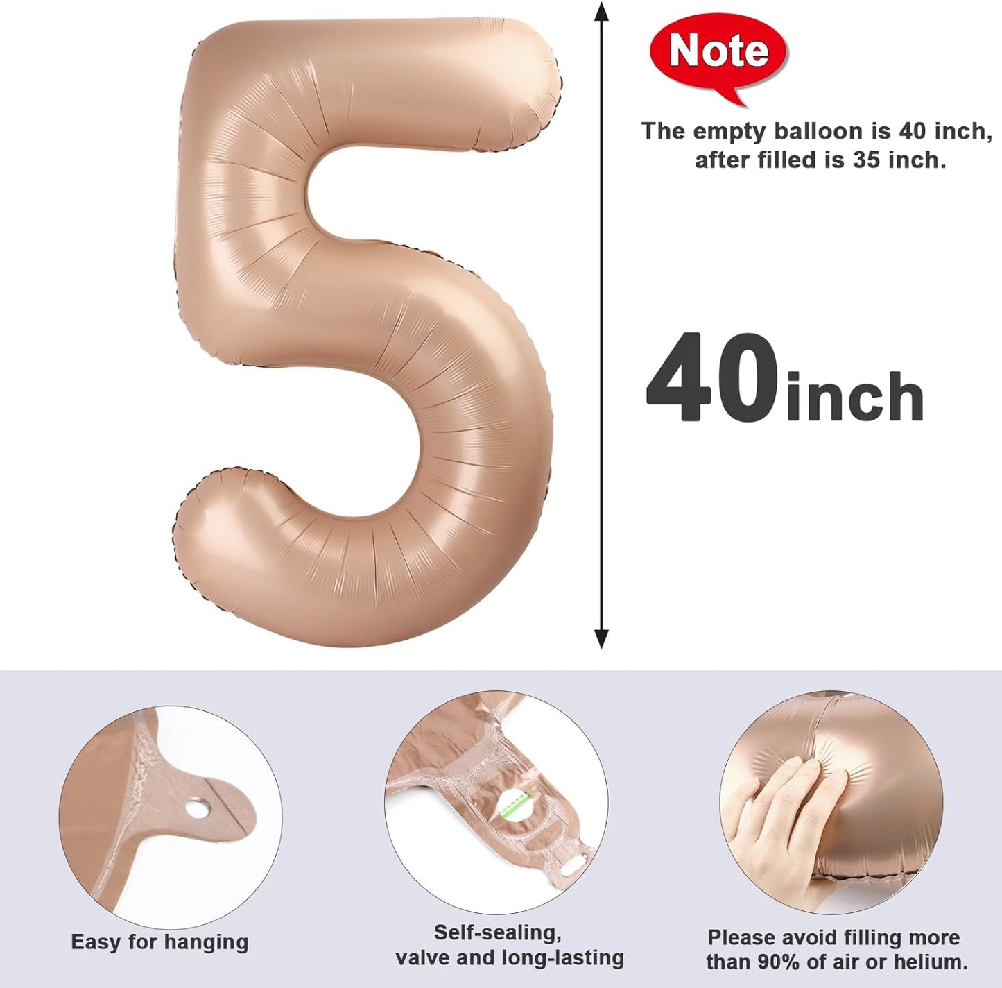 Skiennix 40-Inch Balloon Numbers | Light Brown 5th Birthday & Wedding Party Decorations