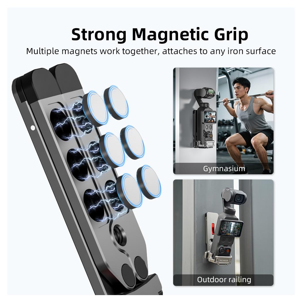 Magnetic Foldable Tripod for DJI Osmo Pocket 4/3 Accessories, Adjustable Aluminum Alloy Expansion Stand with Hidden Mantis Hook, Cold Shoe and 1/4" Screw Holes, Desktop Handheld Hanging Vlog Mount