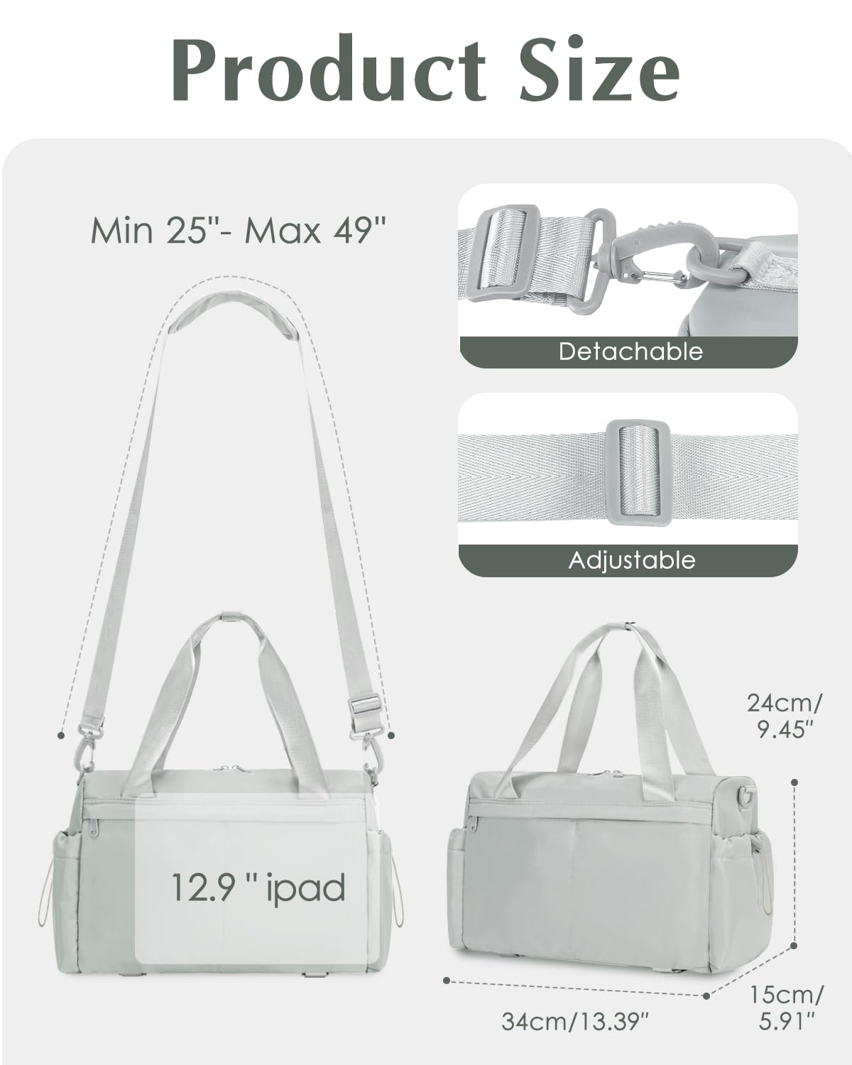 Small Gym Bag, Mini Gym Bag for Women with Yoga Mat Holder and Wet Compartment, Cute Small Yoga Mat Bag with Water Bottle Pocket for Workout Dance, Gray