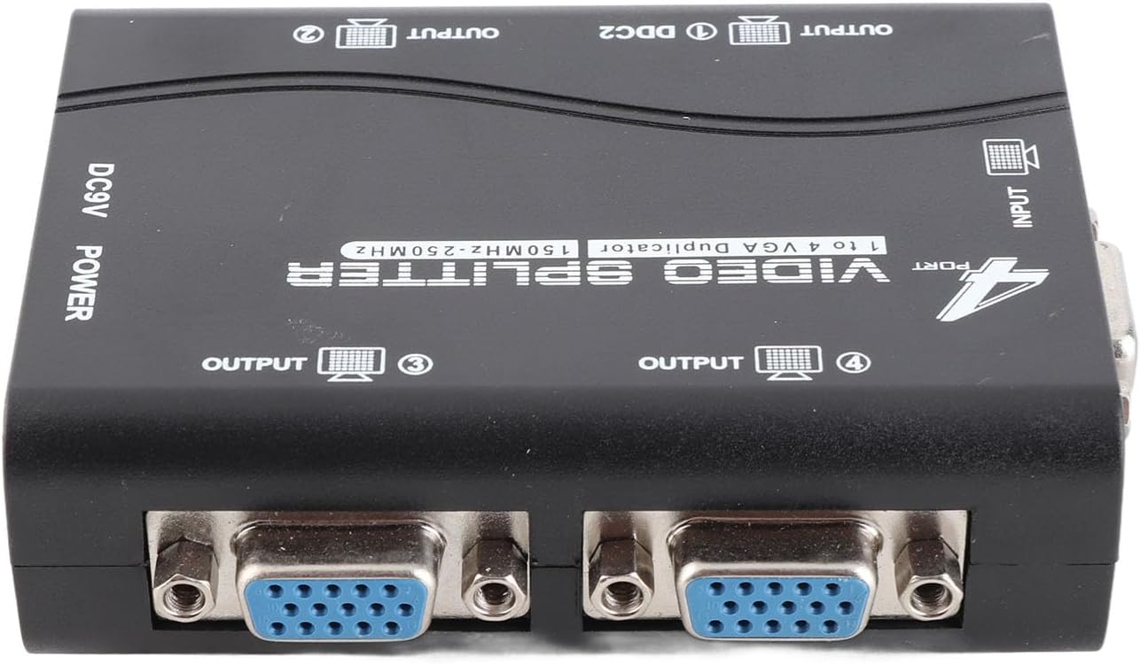 Wisoqu 4 1 4 250Mhz 1920x1440 VGA Splitter Amplifier Box, Port Powered in Out Video Distribution Duplicator, HD Video