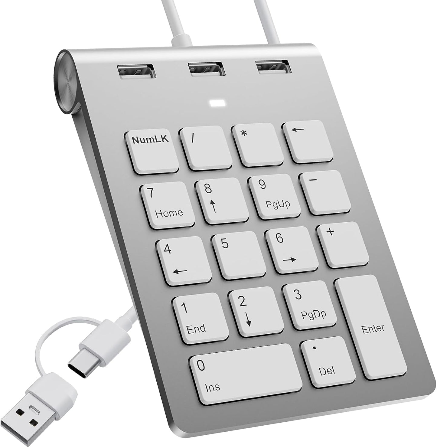Bawanfa Plus 3 2.0 18 USB C Wired Number Pad, USB Numeric Keypad with USB Ports, Key Number Pad Portable Slim Mini