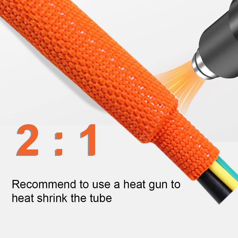 ROCKDIG 4 3 inch 2:1 FT Heat Shrinkable Braided Sleeving Heat Shrink Sleeve Abrasion Protection Flexibility Wiring