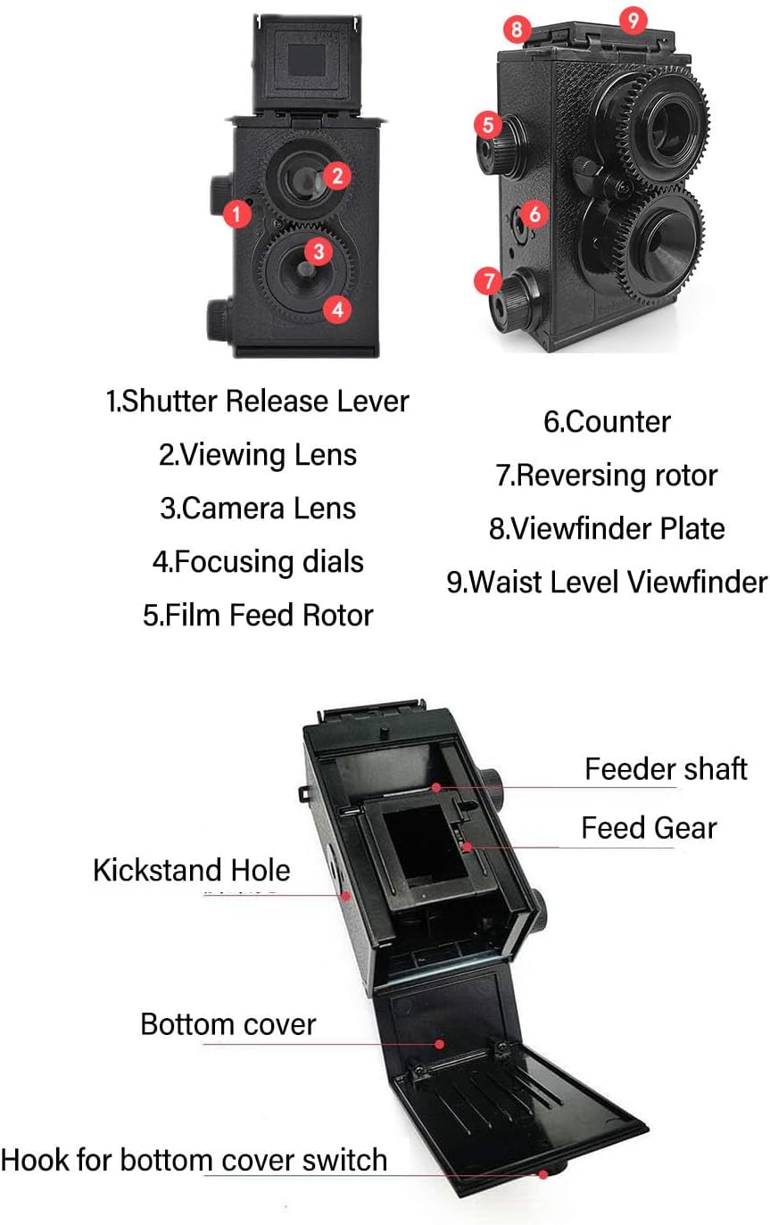 35mm Zerodis Dual Lens TLR Film Camera DIY Kit, Classic Retro Twin Lens Double Camera with Waist Level Viewfinder