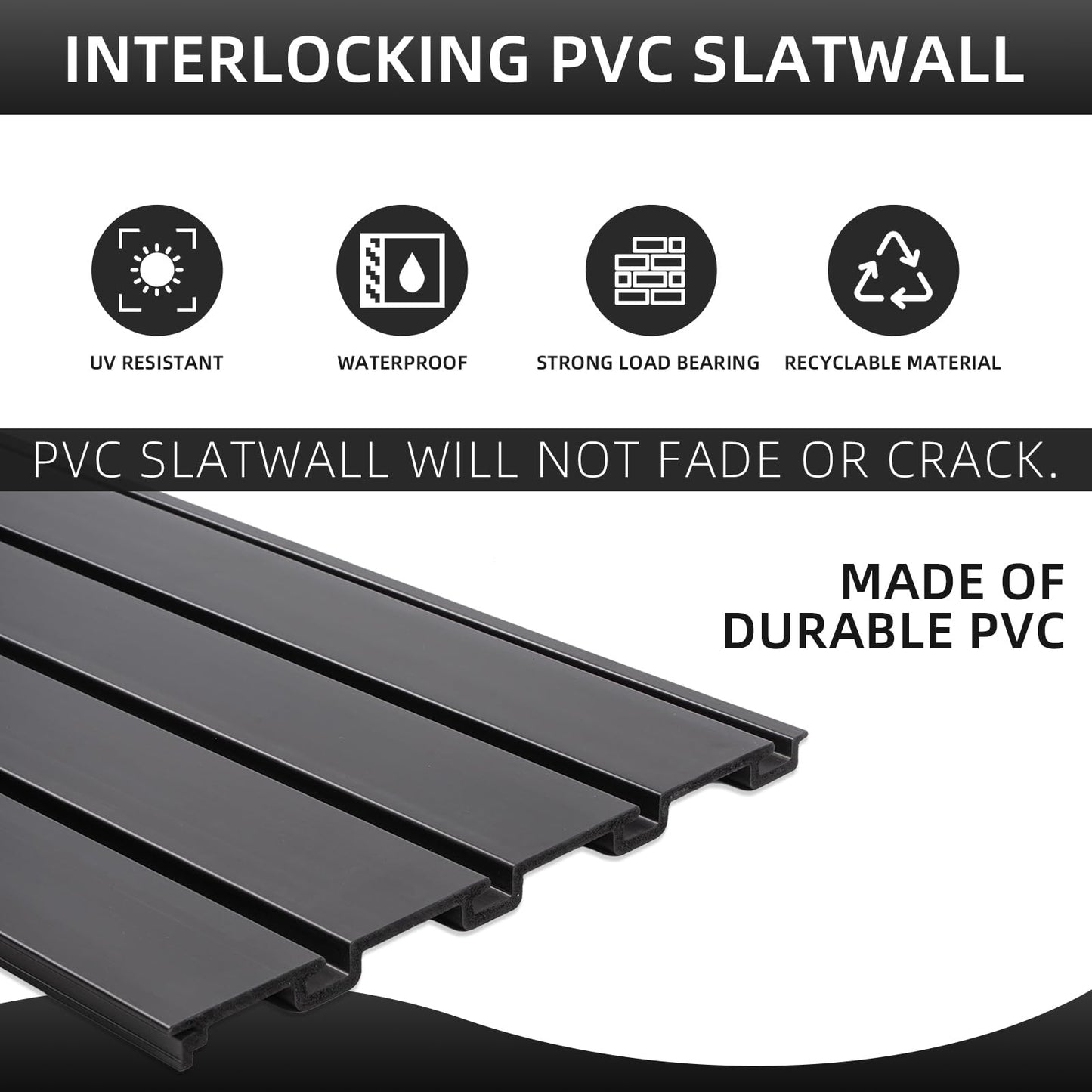 FRAYSCENT Slat Wall Paneling Garage Wall Organizer, Slatwall Panels Garage Tool Organizer Wall Mount Garage Slat Wall Storage Systems, Slat Board PVC Wall Panels Garage Storage (Black, 8ftx4ft)