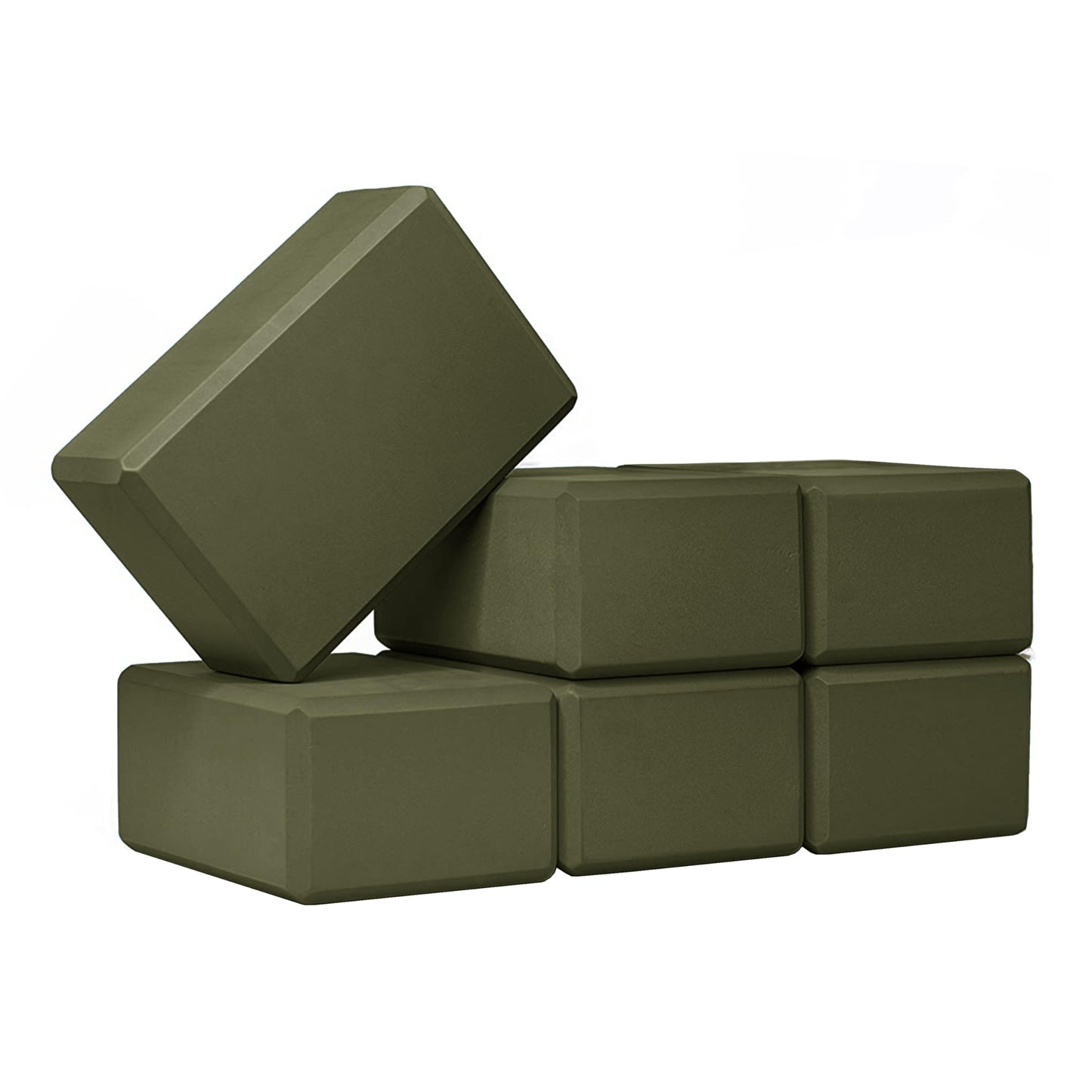 Sunshine Yoga 4" Yoga Block, 6 Pack Bulk EVA Foam Yoga Blocks, Firm and Supportive Yoga Brick, Balance Foam for Stretching, Pilates, and Workout, 4" x 6" x 9", Olive