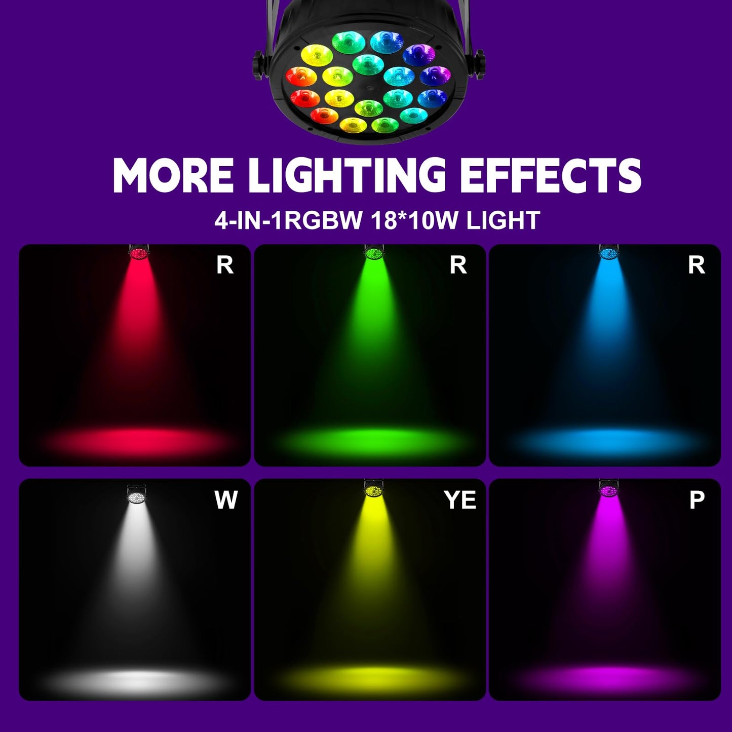 4 Pack 180W LED Stage Par Lights, RGBW 4-in-1 Par Can Light with DMX512 Sound Activated Controlled Stage Uplighting, DJ Lights for Parties Disco Shows Wedding Festival Events Church