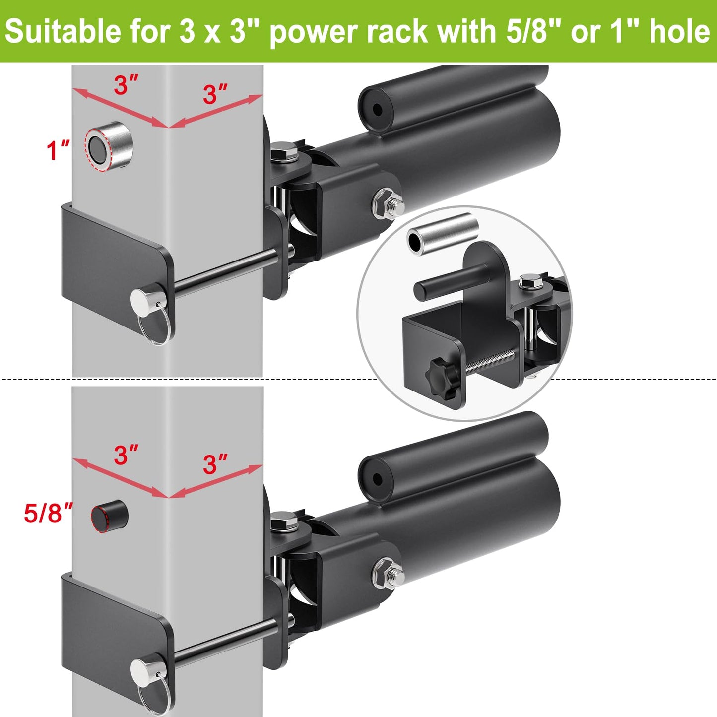 SELEWARE T Bar Row Landmine Attachment for 3" x 3" Power Rack with 5/8" or 1" Hole - Versatile Fit for 1" Standard Bar and 2" Olympic Bars, Free Swivel Heavy Duty Structure