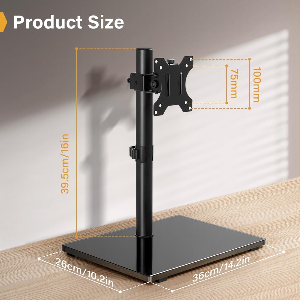 WKWKER 13-32inch 360 Universal TV Stand Table Top fits Swivel Height Adjustable TV Stand with Mount Base with Tempered