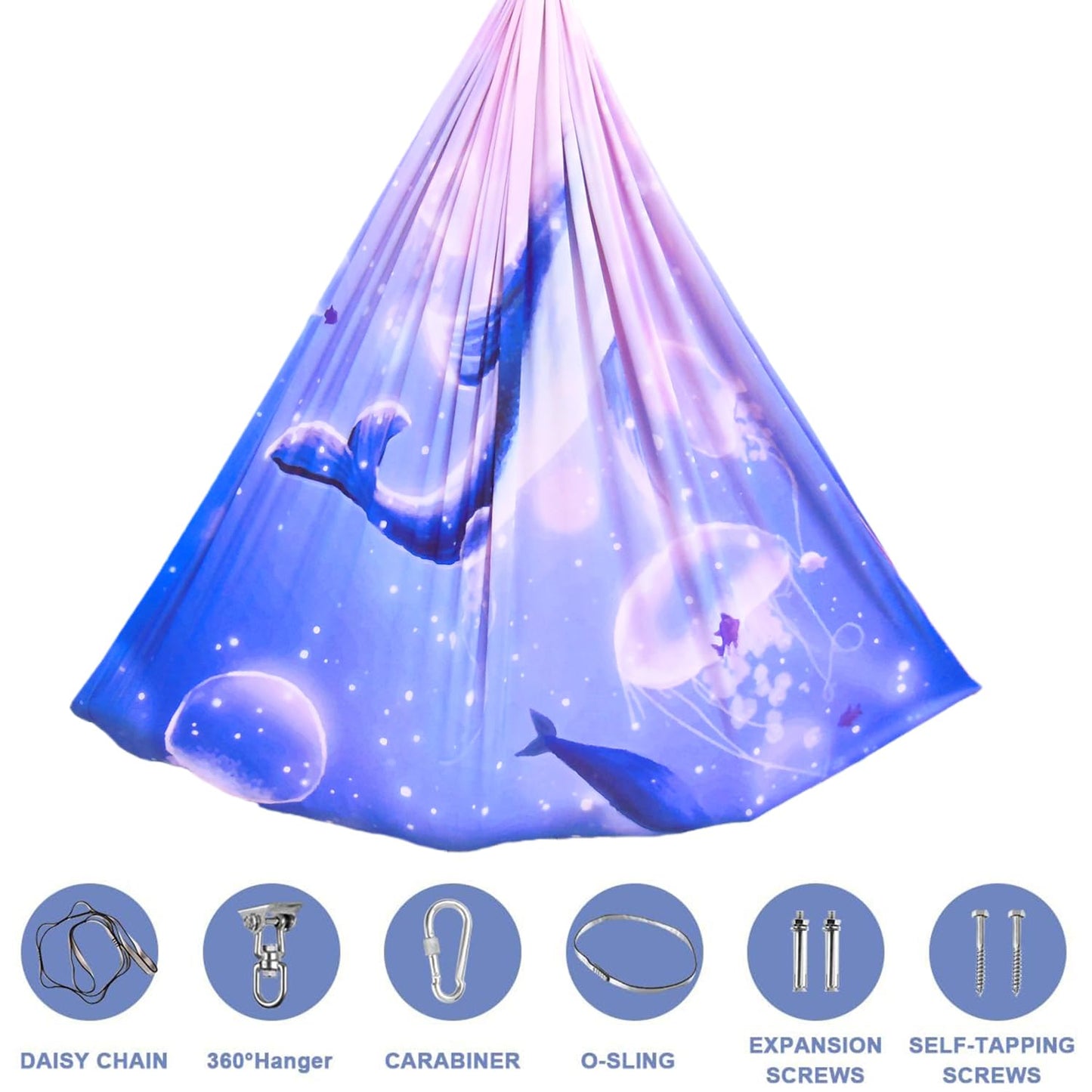 Sensory Swing for Kids & Adults with 360° Swivel Hanger Kit, Double Layer Elastic Therapy Swing Holds up to 300lbs for Autism, ADHD,Aspergers, and SPD (Blue PinkDolphin)