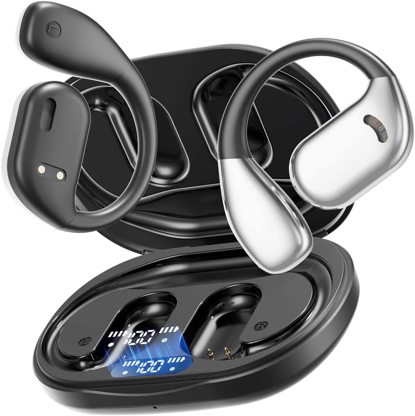 48h IPX6 Open Ear Earbuds Bluetooth Wireless Headphones with LED Power Display, Playtime, Waterproof Comfortable