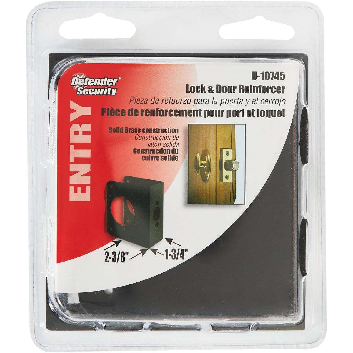 Prime-Line U 10745 Brass Lock and Door Reinforcement Plate for 1-3/4 In. Thick Doors, Bronze Finish (Single Pack)