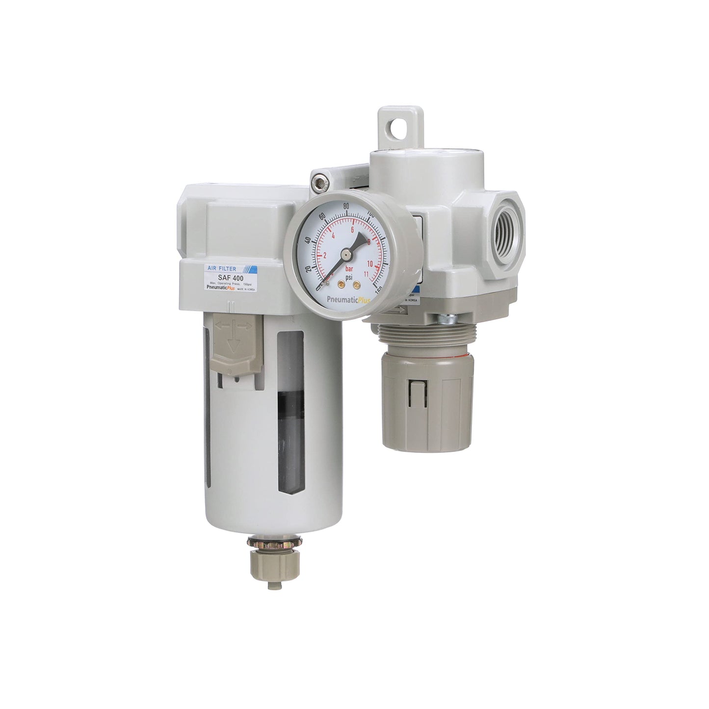 PneumaticPlus SAU420-N06G Compressed Air Filter Regulator Combo 3/4" NPT - Poly Bowl, Manual Drain, Bracket, Gauge